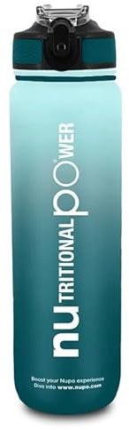 NUPO Smart Water Bottle - Caribbean Blue| Boost your Hydration and Track your Water Intake | Light weight | Leakproof | BPA free | Dishwasher safe | Built-in Straw | Carry Strap | 1000 ml