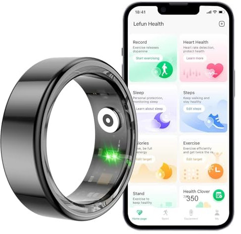 Smart Ring Uomo Donna, Sonno Cardiofrequenzimetro Anello Ossigeno Nel Sangue Pedometro Contatore Calorie IP68 Fitness Tracker Impermeabile(Negro,62.1mm)