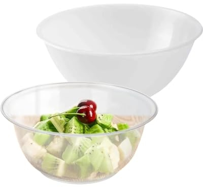 HOMESHOPA Plastic Mixing Bowl 2 Litre 20cm Clear, 2 Pack Reusable Kitchen Cooking Serving Bowl, Non Slip Base, Compact & Stackable, Popcorn Salad Bowl for Food Prep Baking, Dishwasher Safe