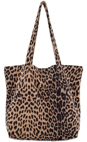 Groß Umhängetasche Schultertasche Damen Leopard Tragetasche, Canvas Handtasche Leopardenmuster Crossbody Tasche, Casual Einkaufstasche Shopper Tote Bag Für Alltag, Büro, Einkaufen, Schule (Stil B)