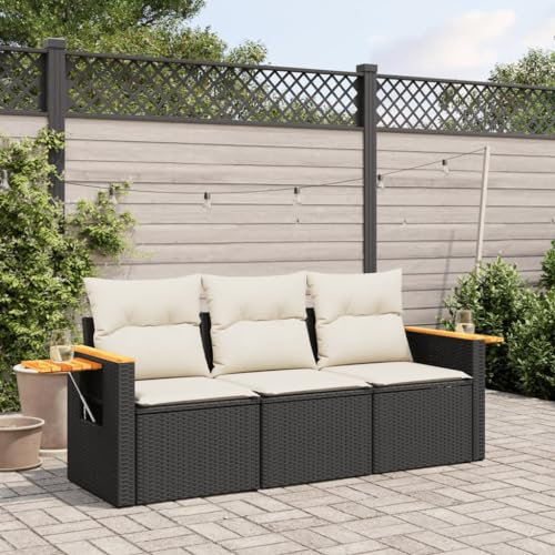 Xichuzi 3-TLG. Garten-Sofagarnitur mit Kissen Schwarz Poly Rattan, Lounge Gartenmöbel Set, Möbelsets, Balkon Möbel, Gartenlounge, Gartensofa - 3226595