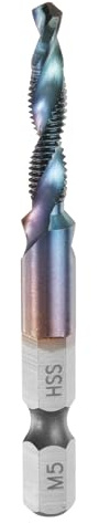 QUARKZMAN Foret et Taraud Combinés M5 x 0,8 Filetage 1/4 Queue Hex Hss4341 | Tarauds Métrique à Vis à Filetage Bleu Nano Revêtus en Spirale Acier Rapide