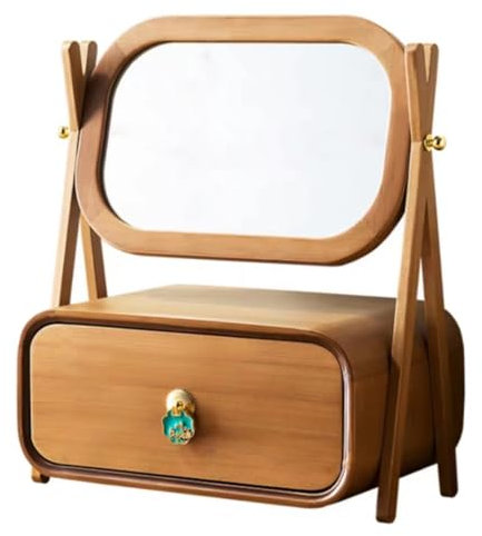 ZXDRYBHD Schmuckschrank, Spiegel Schmuckschrank, Vintage-Schminkbox für den Schreibtisch, für Halsketten, Ohrringe, Ringe, Schachtel(Yellow)