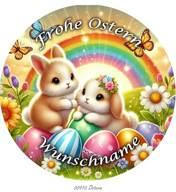 Tortenaufleger Wunschname Ostern Osterhase Küken, Ø 20cm, 00910 | Tortendeko, Cake Decoration Fondant, Top Qualität