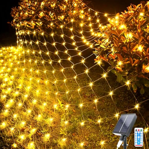 Kousee 192 luces LED solares para exteriores, 6.6 x 9.8 pies, luces de malla de hadas, luz de red impermeable con 8 modos, control remoto, luces de red de alambre de cobre para árbol de Navidad