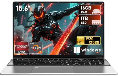 Ordenador portátil gaming 15,6 pulgadas, R7 5700U (8C / 16T, hasta 4,3 GHz), RAM 16 GB, SSD 1 TB, pantalla FHD de 15,6 1920 * 1080P, gráficos Radeon Vega 8, WiFi5, BT 5.0, teclado retroiluminado