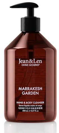 Jean & Len Hand & Body Cleanser Marrakech Garden, pour une expérience nettoyante parfumée, savon pour le corps et les mains dans un flacon haut de gamme, parfum élégant, vegan, 500 ml