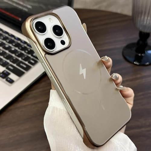 RNOZX Custodia sottile magnetica senza cornice per iPhone 15 Pro Max, con ricarica wireless, antiurto e rigida posteriore (per iPhone 15 Pro Max/grigio)
