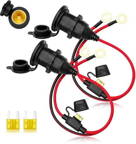 2 Stück 12V/24V Zigarettenanzünder-Buchse als Ersatzkabel mit festem Gewinde und 8.4mm O-Ring-Klemmenkabel, 20A 14 AWG, Wasserdichter Sicherung Sicherung für Auto, Boot, LKW, Motorrad, Wohnmobil