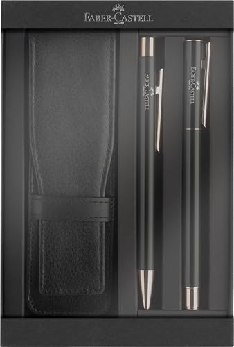 Faber-Castell 202187 - Geschenkset Neo Slim schwarz roségold, mit Füller, Kugelschreiber und Stifteetui, Schreibset edel