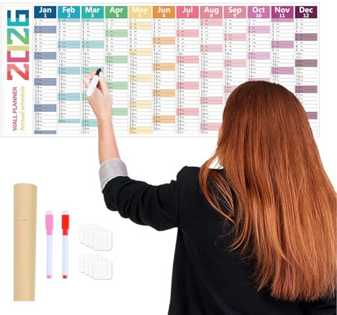 Calendrier 2026 - Planificateur Annuel Effaçable 2026 | Papier Épais 12 Mois Pour Décor Rome Étudiant Maison École Bureau Organisation Noël