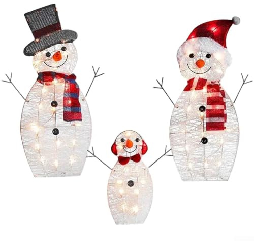 Volakebeing Set di pupazzi di neve natalizi per esterni, decorazione da cortile con figure festive in acrilico, luci a LED luminose, design resistente alle intemperie per giardino (set di pupazzi di