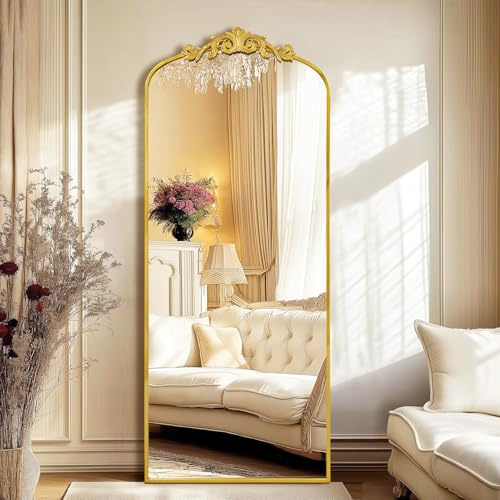G-LEAF Großer Barock Ganzkörperspiegel Gold 76x180 cm, Bogenspiegel mit Geschnitztem Barock-Krone, XXL Standspiegel Wandspiegel für Ankleidezimmer, Wohnzimmer