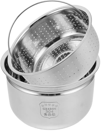 VANZACK Pentola Interna in Acciaio per Cuociriso Elettrico con Cestello Vapore Separatore Zuccheri e Scolapasta Integrato Ricambio Compatibile per Pentola Cuoci Riso Non Stick