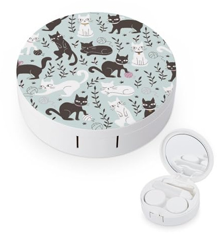 fkgvwo Contact Lens Container Black Cat Travel Contact Lens Box with Mirror Tweezers Solution Bottle