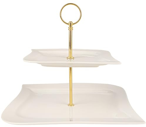 Festa Italia Etagere Porzellan - 2 Stöckig - Weiß Etageren - Kuchenständer Cupcake-Halter - Obstetageren - Obst Kekse Süßigkeiten Servierplatte - Gebäck gestuftes Serviertablett für Weihnachten