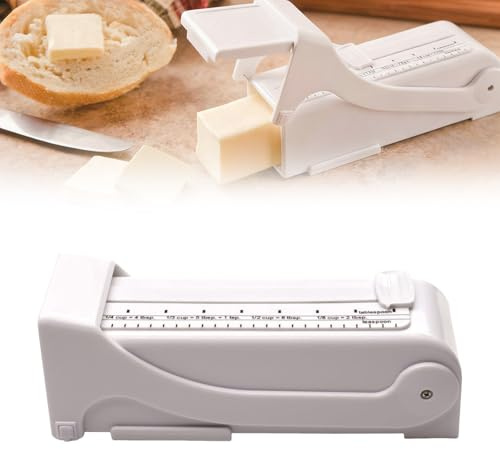 Butter Cutter Dispenser with Measurements, Stainless Steel Wire Butter Slicer for Perfect Portions, 113g Stick Keeper for Fridge, Easy-Clean Kitchen Gadget for Baking & Cooking (White)