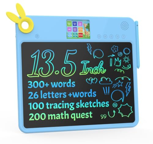 MING XIAO LCD Schreibtafel für Kinder 13,5'' Farbdisplay Zeichenbrett | 2,8'' Farbdisplay, 100+ Nachzeichenvorlagen, Lernspiele für Lesen & Mathe, wiederverwendbare LCD Maltafel für Kinder 3-7