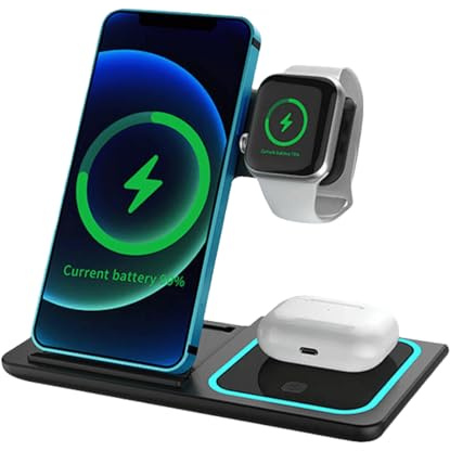Caricatore Wireless, Stazione Di Ricarica, Rapido Magnetico Pieghevole 3 In 1 Base Ricarica Wireless, Carica Batterie Cellular è Compatibile Con Più Dispositivi