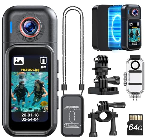 BOBLOV Mini-Körperkamera, wasserdicht, 64 GB, tragbare Kamera mit Smart-Touchscreen, 7 Stunden Aufnahme mit Ladestation, magnetischen Clips, bis zu 90 m wasserdichte Hülle für Vlogging, täglichen