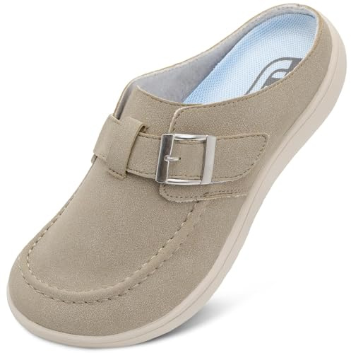 JIASUQI Womens Wide Suede Clogs Slip on Diabetic Mules for Swollen Edema Comfort Zero Drop Potato Shoes Slippers with Adjuatable Buckle Indoor & Outdoor