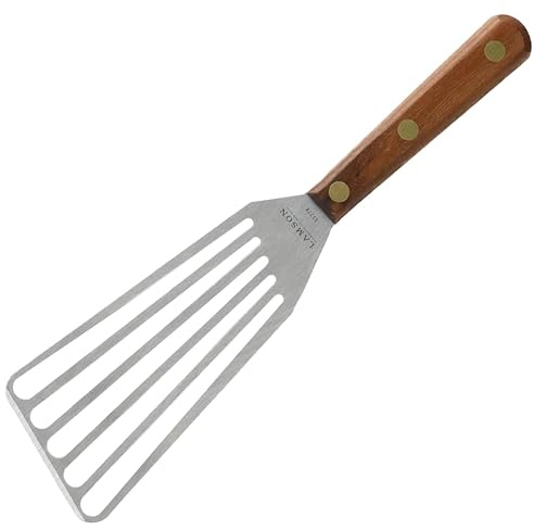 Lamson Left Hand Fish Spatula, Slotted Steel Turner, Walnut, 3 x 6 In