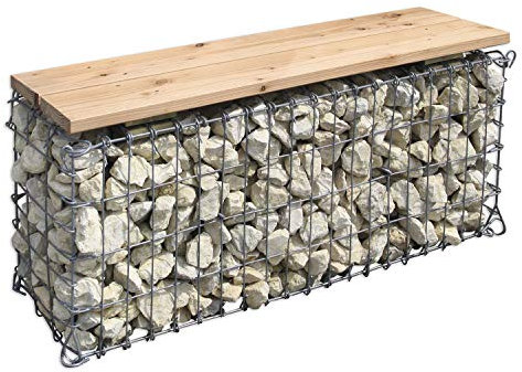 bellissa Gartenbank GABIONE - 97150 - Schmale Gabionenbank ohne Lehne - Garten-Bank, Sitzfläche aus Douglasien-Holz - 100 x 30 x 46 cm