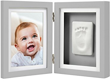 Pearhead babytryck nyfödd baby handavtryck eller fotavtryck minnessak skrivbordsram (grå)