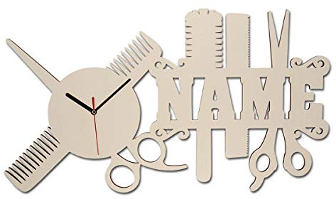 Namofactur personalisierte Wanduhr Friseur-Schere mit Wunschname | Mit Wunschname für Friseursalon, Barbershop oder Arbeitszimmer; persönliche Wanddeko für Friseurinnen und Friseure