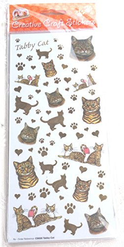 FAITHFUL FRIENDS Cat Craft Stickers - Tabby Cat - Brown, Crystal Embellished, Polyethylene Terephthalate, Realistic/Naturalistic with Elegant Accents, Sticker Sheet