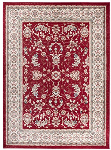Carpeto Teppich Flur 160x220cm Rot Klassisch Traditionell Weich Mittelflor | Teppich für Eingangsbereich Küche Büro Wohnzimmer Schlafzimmer Pflegeleicht Fußbodenheizungsgeeignet Synthetisch Stilvoll