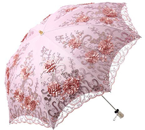 LCY Sonnenschirm Regenschirm,Regenschirm Uv-Schutz,Damen Spitze Sonnenschirm Brautschirm Taschenschirm-Rosa