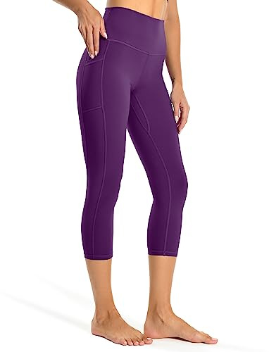 Colorfulkoala Cropped Leggings with Pockets for Women High Waisted 3/4 Capril Yoga Pants (S, Deep Violet)