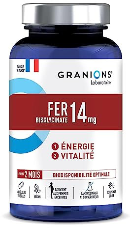 GRANIONS Fer 14 mg – 60 gélules | Complement alimentaire Energie et vitalité | Hautement biodisponible | Convient aux femmes enceintes | À partir de 6 ans ​