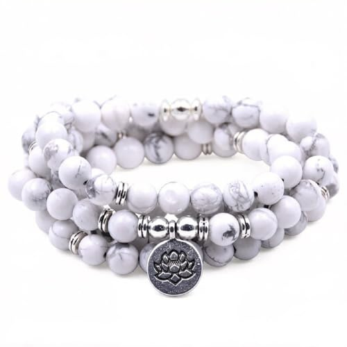 Self-Discovery Yoga Mala armband 108 naturliga pärlor med lotus charm, en storlek, sten, sto, One Size, Sten, sto