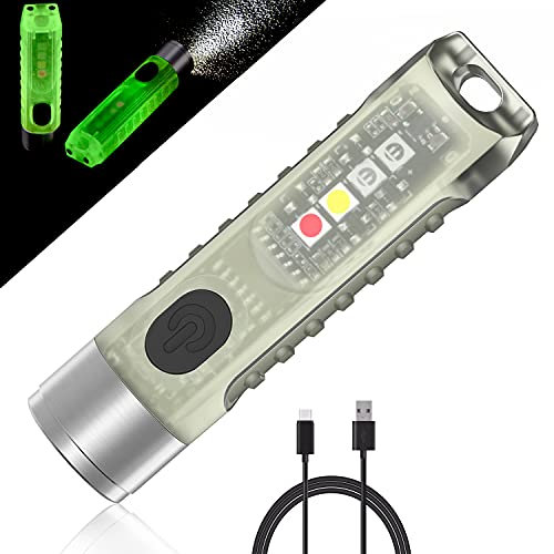Jeebel Mini Linterna LED Aurora, 400LM linterna de Llavero Recargable USB Brillan Oscuridad Pequeño Antorcha con Luz Lateral UV/Blanco/Rojo Azul, EDC Magnético IP65,Emergencia Acampada Regalo Creativo
