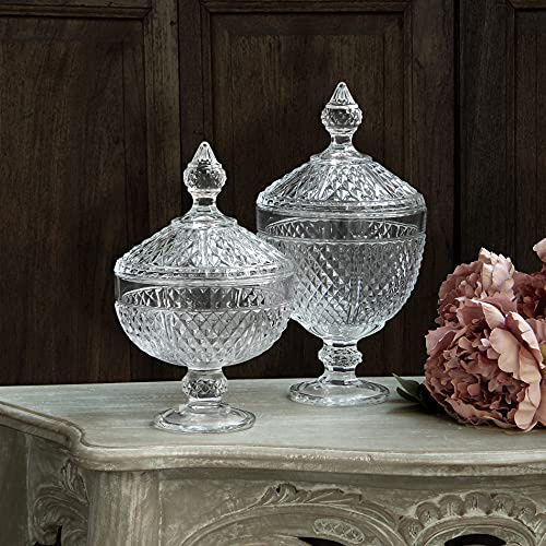 Dressing Home Contenitore Coppa Porta Bon Bon Vetro Trasparente con Disegni a Rilievo Vintage Shabby Chic Altezza 29 cm