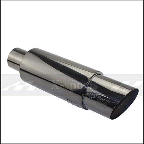 Auspuffblende Auto-Auspuffrohr-Schalldämpfer-Heck-Rohr hoher Qualität Universal Edelstahl 304 Länge 370mm Schnittstelle 51 57 63mm Auslass 89mm 446 (Color : Titanium O.D 57MM)