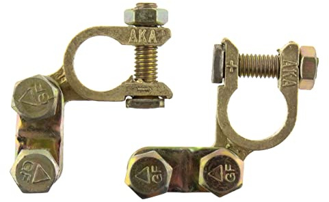 SeKi Batterie-Polklemmen SET (Plus und Minus) abgewinkelte Ausführung; passend für Auto-, Boot-, Wohnmobil-, LKW-Batterie; Batteriepolklemmen universal