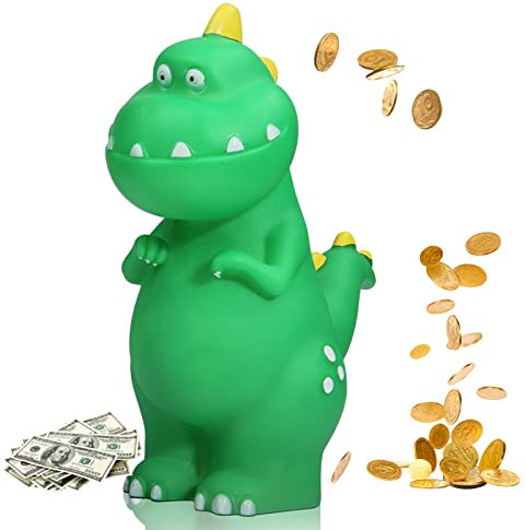 Sparschwein, unzerbrechliches Dinosaurier-Sparschwein für Kinder, Cartoon-grüner Dinosaurier-Spardose, personalisierte Spardose für Jungen, Mädchen, Kinder, Erwachsene, Geburtstag, Kindertag