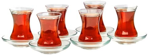GOSOYO Juego de Vasos y Platillos de Té Turco (12 piezas), Tazas de Té árabe Persa (4 oz/120 ml)