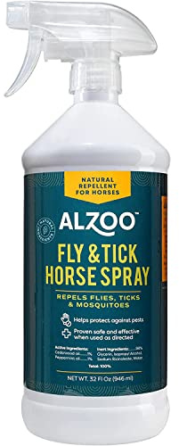 ALZOO Plant Based Fly and Tick Horse Spray, Helps Repel Mosquitoes, Horseflies & Ticks, Plant-Based Active Ingredients, 32 Fl. Oz. Spray Bottle
