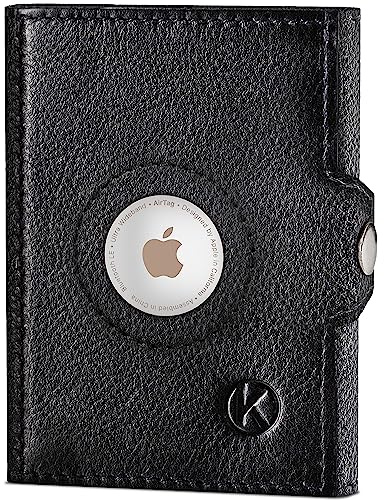 KORUTA Airtag Wallet mit Münzfach & RFID-Schutz - Airtag Portmonee Herren klein aus echtem Leder - Mini Geldbörse - Kreditkartenetui Kartenetui - Portemonnaie - Geldbeutel (Schwarz, XL Münzfach)