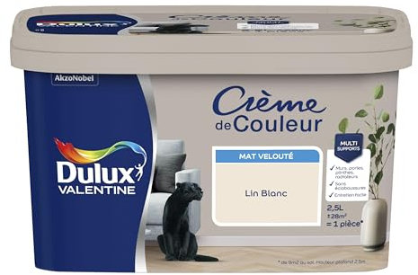 Dulux Valentine Crème de Couleur - Peinture multi-supports intérieure - Mat Lin Blanc 2,5 L