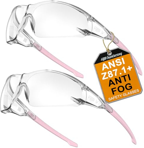 HTS HunterSKY S239 2-pack skyddsglasögon i klart och rosa skyddar ögonen från vind och damm, perfekt för cykling, löpning, laboratoriearbete och kemisk skyddsglasögon