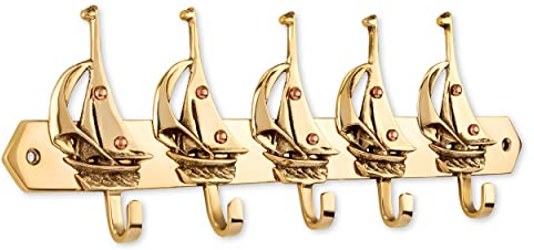 NKlaus Schlüsselhaken Messing Gold; Messing, 8 cm Segelbote, 1 Stück | maritim; Gewicht: 250g; Länge: 25cm; Höhe: 8cm; 25 x 8 cm; 250g; 25cm; 8cm; 4cm