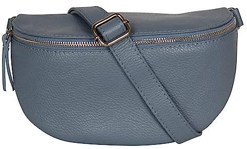 AmbraModa GLX1 - Damen Herren Unisex kleine Hüfttasche Gürteltasche Bauchtasche Umhängetasche aus Echtleder (Graublau)