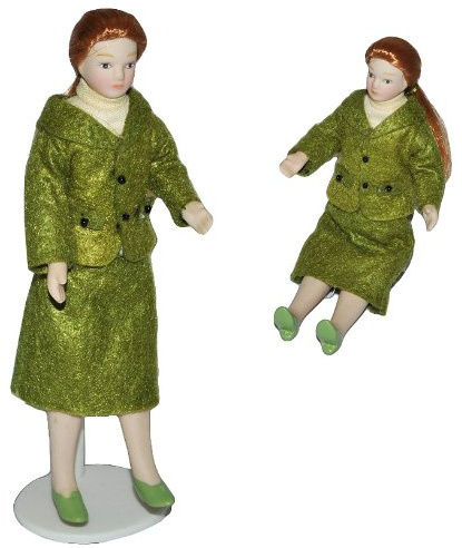 alles-meine.de GmbH Frau/Mutter - Puppe für Puppenstube Maßstab 1:12 - Porzellan Puppen mit echten Haaren - Biegepuppen Familie Biegepuppe Nostalgie Porzellanpuppe Puppenhaus