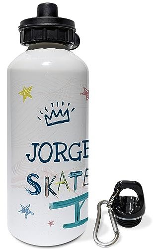 LolaPix Bouteille d'eau. Bouteille personnalisée. Bouteille d'eau pour enfants. Bouteille personnalisée en aluminium. Avec 2 bouchons. Patin