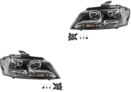 Johns, Scheinwerfer Satz Halogen Front passend für Audi A3 8P 08/08-08/12 H7 H7 Links & Rechts + Nebelscheinwerfer + Leuchtmittel